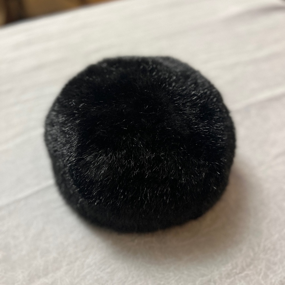 Black Faux Fur pill box style Beret